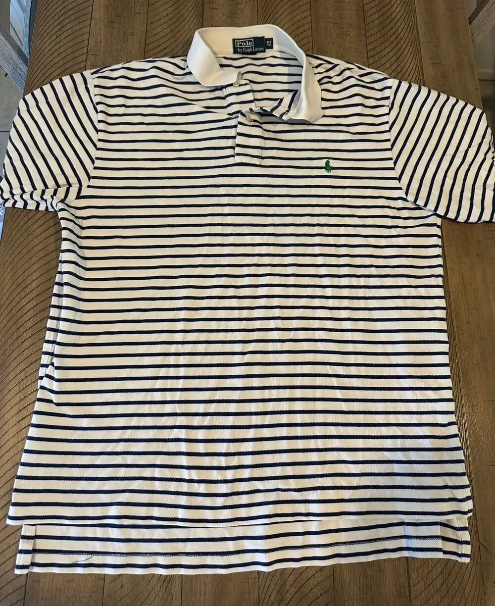Polo Ralph Lauren Mens XLT Tall White Navy Striped SS Polo Shirt Cotton